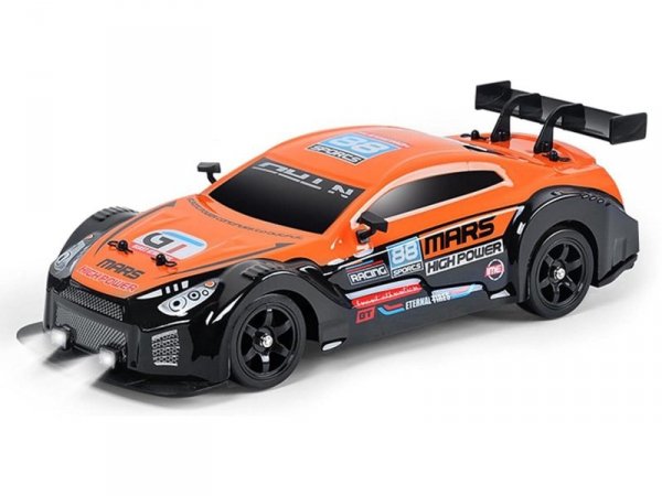 DUŻY Samochód Do Driftu Auto RC Drift 1:16 2,4 GHz PARA DYM 4WD Pomarańczowy Nissan GTR LED