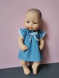 Olimi, sukienka jeansowa dla lalki Miniland 32cm