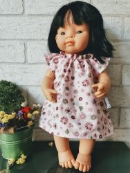 Olimi, sukienka dla lalki Miniland 38cm, różowe rozetki
