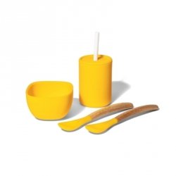 Avanchy, silikonowy zestaw obiadowy dla dziecka, żółty