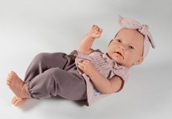 Olimi komplet dla lalki New born 43-45 cm tunika ze spodenkami rozgwieżdżone niebo na różowym