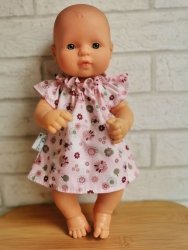 Olimi, sukienka dla lalki Miniland 32cm, różowe rozetki