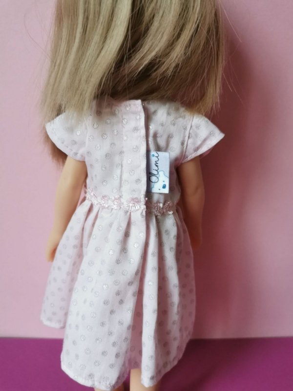 Olimi sukienka dla lalki Paola Reina 32cm  srebrne kropki