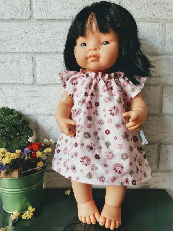 Olimi sukienka dla lalki Miniland 38cm różowe rozetki