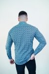 Koszula męska Slim CDR82 - 3D niebieska w abstrakcyjny wzór