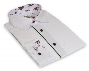 Koszula męska Slim - biała z granatowymi dodatkami