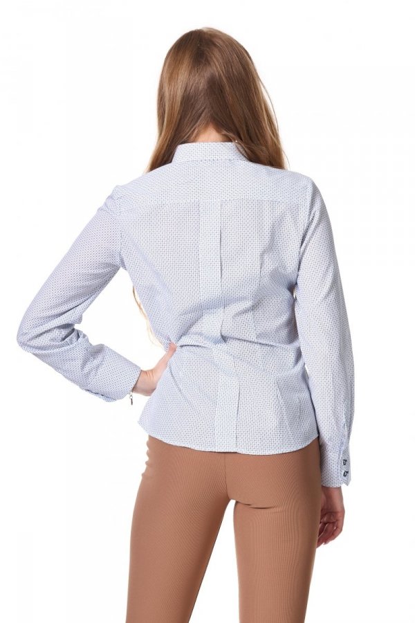 Koszula Damska Slim z długim rękawem - biała w geometryczny wzór