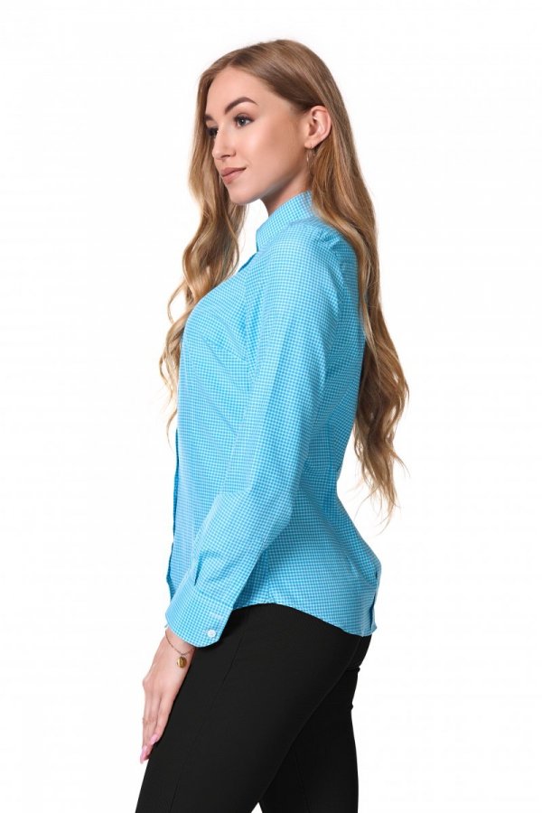 Koszula Damska Slim z długim rękawem - w niebiesko-białą kratkę