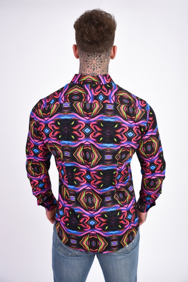 Koszula męska Slim CDR06 -  3D w kolorowy geometryczny wzór 