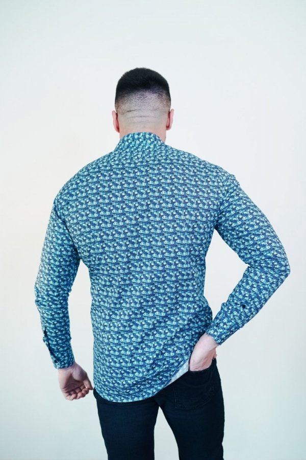 Koszula męska Slim CDR82 - 3D niebieska w abstrakcyjny wzór