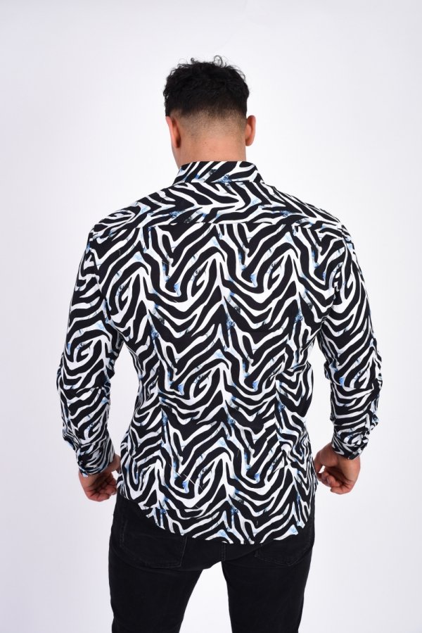Koszula męska Slim CDR07 -  biała 3D w pasy zebry