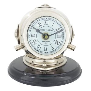 Zegar mosiężny „Hełm nurka” na drewnianej podstawie CLK-0450