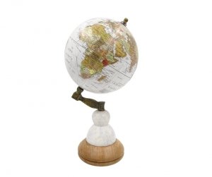 Globus dekoracyjny Voyager na podstawie marmurowo-drewnianej GLB-108