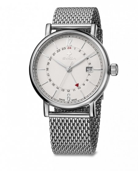 zegarek damski ALZA GMT, SST, white, mesh WAT.0142.1002