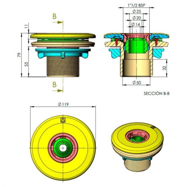 Dysza napływowa ścienna wlot denny ABS - 2&quot; / 50 mm - 00330CL090  Astralpool