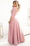 Numoco 309-13 AMBER elegancka długa koronkowa suknia z dekoltem tył