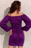 Brokatowa sukienka hiszpanka fioletowa tył