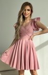 Bicotone rozkloszowana sukienka różowa z falbankami 281-2