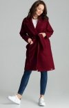 Elegancki wiązany płaszcz damski bordowy L054-1