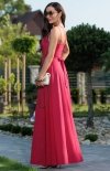 Długa brokatowa sukienka Paris malinowa czerwień tył