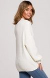 Oversizowy sweter z półgolfem ecru BK078 tył