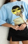 Oversizowy t-shirt damski żółte okulary błękitny-1