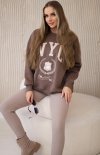 Komplet bawełniany bluza ocieplana i legginsy brązowy-3