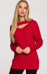 M711 Sweter z rozcięciem w dekolcie malinowy