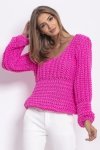 Oversizowy sweter z grubym splotem różowy F760