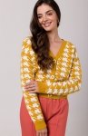 Be Knit BK104 krótki kardigan we wzór pepitka miodowy 