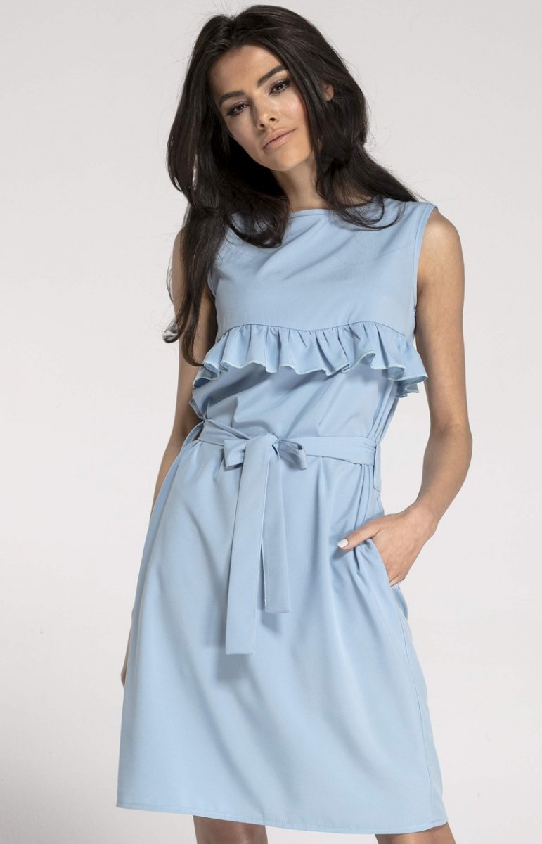 Prosta sukienka z falbanką błękitna NA1001 - MODA DAMSKA - Sklep ...