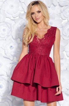 Bicotone 2126-10 sukienka rozkloszowana bordowa Bicotone 2126-10 sukienka rozkloszowana bordowa