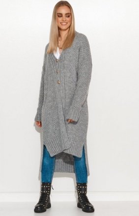 Moherowy długi sweter damski szary S125