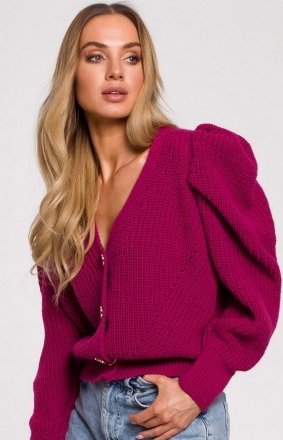 Krótki sweter z bufkami różowy M629