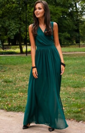 Elegancka szyfonowa sukienka zielona 0213