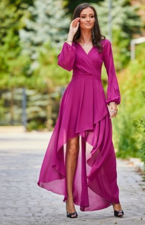 Asymetryczna maxi sukienka szyfonowa różowa