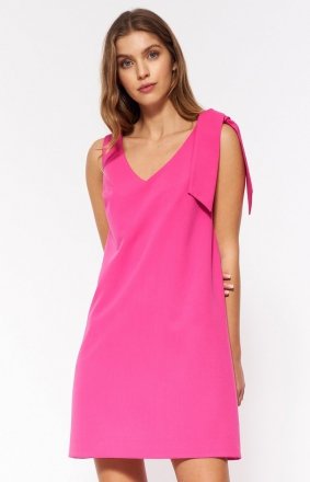Różowa mini sukienka z szarfą S198
