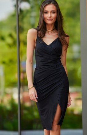 Ołówkowa sukienka mini z połyskiem czarna 0370
