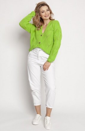 MKM SWE234 ażurowy, rozpinany sweter jasny zielony 