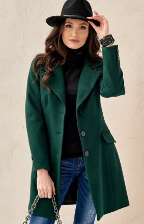 Elegancki płaszcz z wełną zielony Roco P018