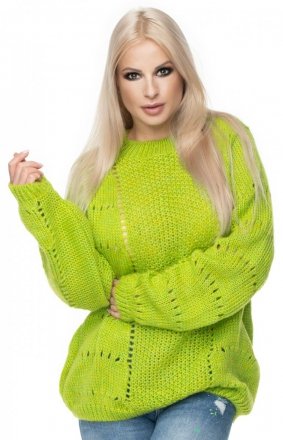 Puchaty sweter damski limonka 30059