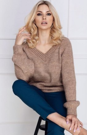 Oversizowy sweter damski cappucino 30083
