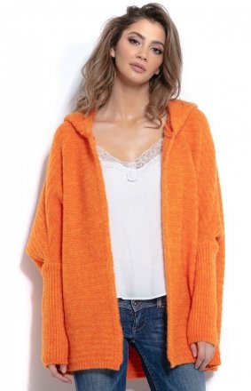 *Oversizowy sweter z kapturem pomarańcz F960 *Oversizowy sweter z kapturem pomarańcz F960