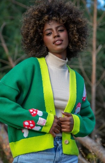 Fobya kolorowy sweter w muchomory F1505 green
