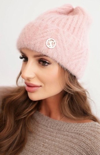 Zimowa czapka damska pudrowy róż