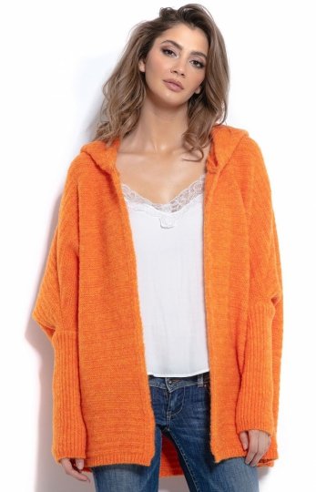 Oversizowy sweter z kapturem pomarańcz F960