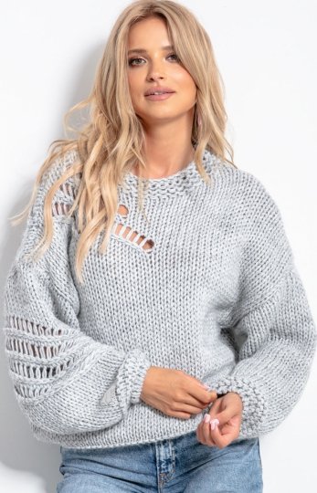 Oversizowy sweter alpaka szary F1054