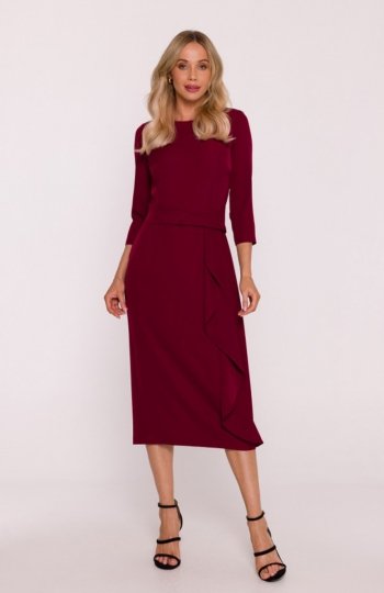 Stylove S425 sukienka z falbaną bordowa 