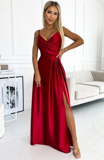 Numoco 299-14 CHIARA elegancka maxi długa satynowa suknia na ramiączkach 