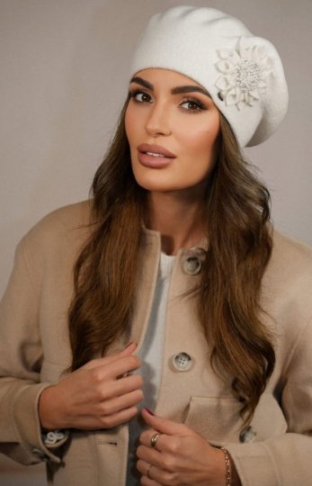 Wełniany beret damski Peonia ecru